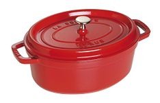STAUB La Cocotte 3.5-Quart Cast Iron Oval Cocotte, Made in France, Cherry