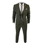 Men's 3 Piece Suit Wool Tweed Green Blue Brown Check 1920s Gatsby Formal Dress Suits - Olive 50