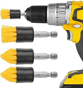 IMPRESA [4 Pack] .75 W Drill Brush Attachment Set - 2 Tapered & 2 Flat - All Purpose Detail Brush Attachments for Cordless Drill - Tile & Grout Drill - Drill Attachments for Cleaning, 5/8" L Bristles