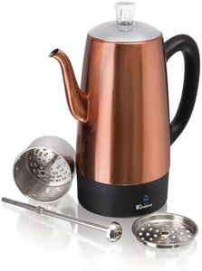 Euro Cuisine PER12 Stainless Steel Electric Coffee Percolator, 12 Cup, Polished Copper Finish, Dripless Gooseneck Spout, Clear Glass Knob, Brewing Indication, Keep-Warm Function, Detachable Cord