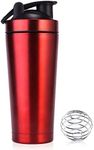 Premium Stainless Steel Protein Shaker,740 ml BPA-Free Leak Proof Mixing Blender Cup with Shaker Ball for Protein Mixes or Powdered Drinks for Gym Matte Red