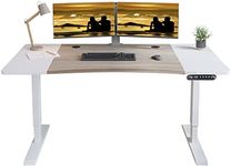 Jceet Dual Motor Electric Standing Desk - 63 x 30 Inch Adjustable Height Sit Stand Computer Desk with Splice Board, Stand Up Desk Table for Home Office, White Frame/Oak and White Top(with Radian)