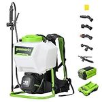 Greenworks 40V Cordless Backpack Sprayer (4 Gallon / 5 Tips / 25 FT Spray) for Weeding, Spraying, and Cleaning, 2.0Ah Battery and Charger Included