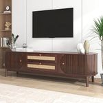 ModernLuxe TV Stand Cabinet, TV Table with 2 Doors and 2 Rattan Drawers, TV Cabinet Storage Solution, Country Style TV Unit Home Entertainment Center, Natural Walnut Color Mixed, 170 x 39.5 x 46cm