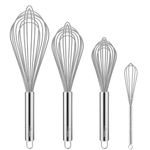 Hotec 4 Pieces Stainless Steel Whisk Set Wire Whisk Balloon Whisk Egg Beater Kitchen Utensils for Stirring, Beating, Blending