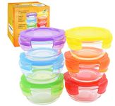 ARSUK Glass Baby Food Storage Containers 200ml x 6 Freezer and Snack Pots for Toddlers BPA Free - Kitchen Storage Containers Glass - Leak Proof Lids