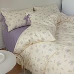 VM VOUGEMARKET Purple Flower Duvet Cover Set Twin 3 Pieces Girls Cottagecore Bedding Set 100% Cotton Lilac Floral Comforter Cover with Zipper Closure,Vintage Country Bedding-Lavender,68x86 Inch