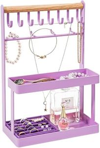 Lolalet 4-Tier Jewelry Organizer, Cute Necklace Holder Stand with 12 Hooks for Teen Girl Aesthetic Room Bedroom Decor -Purple