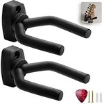 KEPLIN Guitar Wall Hooks – Display Mount Hangers for Electric & Acoustic Guitars, Bass & Banjo - Pack of 2 Brackets with Screws, Guitar Pick, & Adjustable Soft Padded Sponge Holder Supports