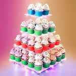 Utopia Home - Acrylic Cupcake Stand with LED Light Strings - 4 Tier Premium Cupcake Tower - Cup Cake Tier Stand for Dessert Table - Ideal for Weddings Birthday Parties - Pack of 1 - Multi-Color