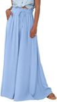 PRETTYGARDEN Women's 2025 Summer Wide Leg Palazzo Pants High Waisted Flowy Pockets Trendy Casual Lounge Boho Beach Trousers (Blue,XX-Large)