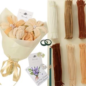 LARDUX Pipe Cleaners Set Brown Pipe Cleaner Crafts Flowers Chenille Stems Pipe Cleaner Flower Kit Pipe Cleaners Bulk with Paper, Ribbon, Floral Wire, Instructions for DIY Art (Brown