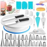 RFAQK 65 PCs Cake Decorating Kit Set with Cake Turntable-Cake leveler-24 Numbered Piping Tips with Pattern Chart & EBook- Straight & Offset Spatula-30 Piping Bags- 3 Scraper Set & Baking Supplies