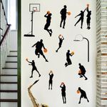 WOYINIS Basketball Slam Dunk Silhouette Wall Decals Sport Player Wall Stickers Peel& Stick Jumpman Wall Art for Boys Teens Living Room Bedroom Playroom