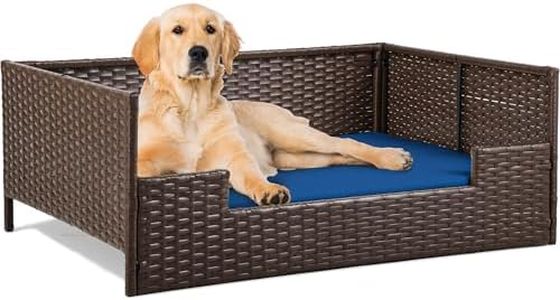YITAHOME Rattan Dog Sofa Bed with Cushion,Wicker Pet Bed Sofa Couch Indoor Outdoor Water Resistant for Large Medium Small Dogs Cats (38.6''L*26.4''W*15''H,Blue)