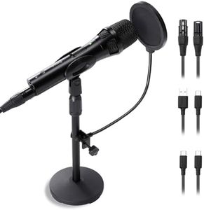 XLR/USB Dynamic Recording Microphone for Singing, Metal Studio Music Recording Microphone with Mic Gain, Desktop Stand, Pop Filter, Headphone Jack, for PC, Audio Interface, Mixer, for YouTube Video