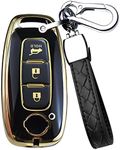 HIBEYO Key Fob Cover for Nissan Qashqai Altima Teana 2022 2023 Key Case Holder 3 Button for Nissan Accessories Smart Key Keychains for Nissan Teana-Black