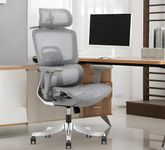 MRC Status Ergonomic Office Chair, Mesh High Back Home Office Computer Chair with Adjustable Lumbar Support, 4D Armrests, Multi-Tilt Lock Mechanism & Strong Aluminium Base - Grey