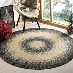 SAFAVIEH Braided Collection Area Rug - 5' Round, Black & Grey, Handmade Country Cottage Reversible, Ideal for High Traffic Areas in Living Room, Bedroom (BRD311A)