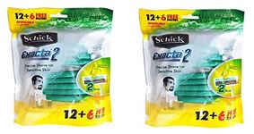 Schick Exacta2 (razor) for Men Sensitive Skin Disposable Razor-12+6 free razor ct, 2 pk (green)