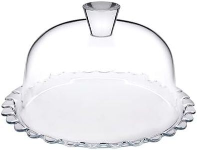 Pasabahce Glass Cake Stand with Dome Lid Cupcake Display,32 centimeters