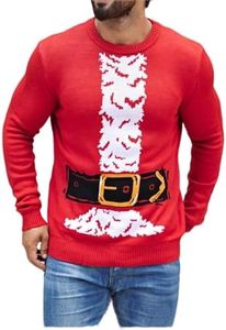 LUBOT Ugly Christmas Sweaters for Men and Couples Funny Designs Novelty Wintertime and Holiday Parties Pullover Sweater, Santabelt, Medium