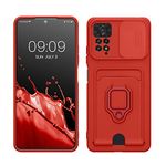 kwmobile Plastic Case Compatible with Xiaomi Redmi Note 11 Pro/Note 11 Pro (5G) / Note 12 Pro (4G) - Case with Metal Stand Card Slot Finger Holder - Red