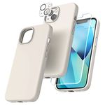 TOCOL 5 in 1 for iPhone 13 Case 6.1 Inch, with 2 Pack Tempered Glass Screen Protector + 2 Pack Camera Lens Protector, Liquid Silicone Slim Shockproof Cover [Anti-Scratch] [Drop Protection], Stone