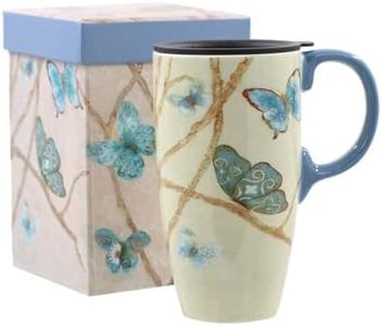 Topadorn Coffee Ceramic Mug Porcelain Latte Tea Cup With Lid 17oz,Novelty Coffee Mugs for Office & Home Blue