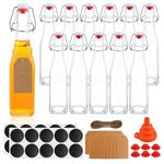 UrSpeedtekLive 12 Pack 12oz Swing Top Glass Bottles, 375ML Square Bottles with Airtight Stoppers for Kombucha, Kefir, Vanilla Extract, Beer(Bonus Gaskets, Labels and Funnel)