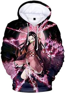 Luc1fer Unisex Japanese Anime Hoodie,Demon Slayer's Nezuko Print in Front and Back, Multicolored1, Large