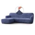 Menotti L Shape Sofa Cover - Sectional Covers - L Shape Couch Cover - Soft Polyester Fabric Slipcovers - 1-piece Form Fit Stretch Furniture Slipcover - Microfibra Printed -Vittoria Blue (L-Shape Left)