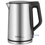 LIVINGbasics Electric Kettle, 1.5L Double Wall Design, Stainless Steel BPA-Free Cool Touch Tea Kettle