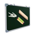 Eduway 2x2 Feet Kunj Non-Magnetic Double-Sided Chalk Board & White Board (Combo Pack) with 1 Wooden Duster, 2 Chalk Holders, 10 Non-Dust Chalk Sticks for Kids, School, Teaching, (59x59cms)- Green