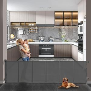 Veraste Retractable Baby Gate,Mesh Baby Extra Wide Gate,Extra Long Dog Gate,33" Tall,Large Extends up to 150" Wide,Child Safety Extra Large Gate for Doorways, Stairs, Indoor/Outdoor（Grey,33"x150"）