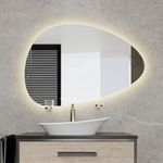 Kohler ModernLife™ Pebble Lighted Mirror for Bathroom | Wall-Mounted HD Mirror | 100% Silver Coating, Defogger | 3 Color Temperatures & 3 Brightness Levels | 3 Yrs Warranty, 802 x 549 mm