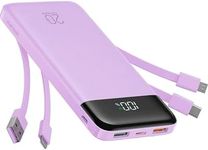 Charmast Power Bank with Built in Cables, 20000mAh USB C Battery Pack 5 Outputs 4 Inputs with LED Display Type C Powerbank,22.5W Fast Charging Portable Charger Compatible with Smartphones (Purple)