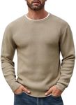 COOFANDY Men's Fall Winter Sweater Casual Crew Neck Midweight Sweaters Waffle Knitted Pullover Sweaters, Khaki, Medium