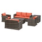 Outsunny 6 Pieces Rattan Garden Furniture Set Wicker Outdoor Sofa Sectional Patio Conversation Furniture Set w/Storage Table and Cushions, Orange