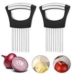 TRKETK 2 Piece Onion Holder Slicer, Stainless Steel Onion Holder All-in-One Onion Holder Onion Cutter Slicer Food Slice Assistant Kitchen Gadget for Potato Carrot Onions Tomatoes Vegetable Meat