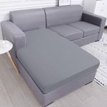 smiry Waterproof Couch Cushion Covers, Stretch Sectional Couch Covers, L Shape Sofa Cushion Covers, Washable Chaise Lounge Cover Elastic Furniture Protector for Pets, Kid (Chaise Cover, Grey)