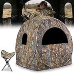 MOFEEZ Hunting Blind Pop Up with Chair, 1-2 Person Ground Blinds with Silent Sliding Window, Deer Stand Tent with Portable Bag