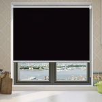 Blackout Fabric Roller Blinds 75 x 90 cm No Drill Insulated UV Protection Roller Blinds Roller Shades with Fittings Waterproof Fabric for Bedroom Living Room Bathroom, Black