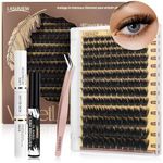 LASHVIEW DIY Eyelash Extension Kit, Fluffy Lash Extension Kit D Curl 9-18mm mix Clusters with Bond&Seal, Remover and Applicator DIY Lash Extensions for Easy at Home Application Style NM04