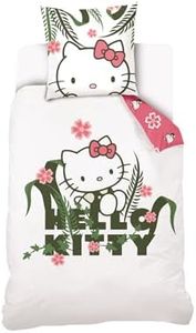 SAHINLER - Funda nórdica de Hello Kitty (140 x 200 cm, 1 funda de almohada de 63 x 63 cm, 100 % algodón), color blanco