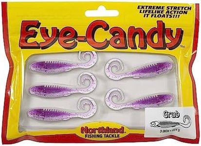 Northland Tackle Eye Candy Grub Floating 3" Soft Plastic Fishing Lure for Walleye Fishing, 5 Baits Per Pack, Purple Shad