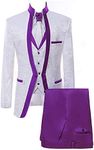 Paisley Slim Fit White Premium Floral Tuxedo Prom Wedding Groom 3 Pieces Suits, Purple, Small