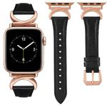 TOYOUTHS Compatible with Apple Watch Band Leather 38/40/41/42mm Women Dressy Leather Strap C-Shaped Metal Buckle Bracelet Wristband for iWatch Bands Series 10 9 8 7 6 5 4 3 2 1 SE, Black/Rose Gold