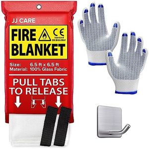 JJ CARE Fire Blanket – (X-Large) 6.5x6.5ft w/Hooks & Gloves, Emergency Fire Blanket for Home & Kitchen, High Heat Resistant Fire Suppression Blankets for Home Safety, Kitchen, Camping