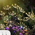 Solar Garden Lights 2 Pack, 120LED Flickering Firework Lights with 2 Light Modes, Waterproof Solar Lights for Pathway Yard Outdoor Garden Decor, Gardening Gifts for Women Mothers Day, Warm White